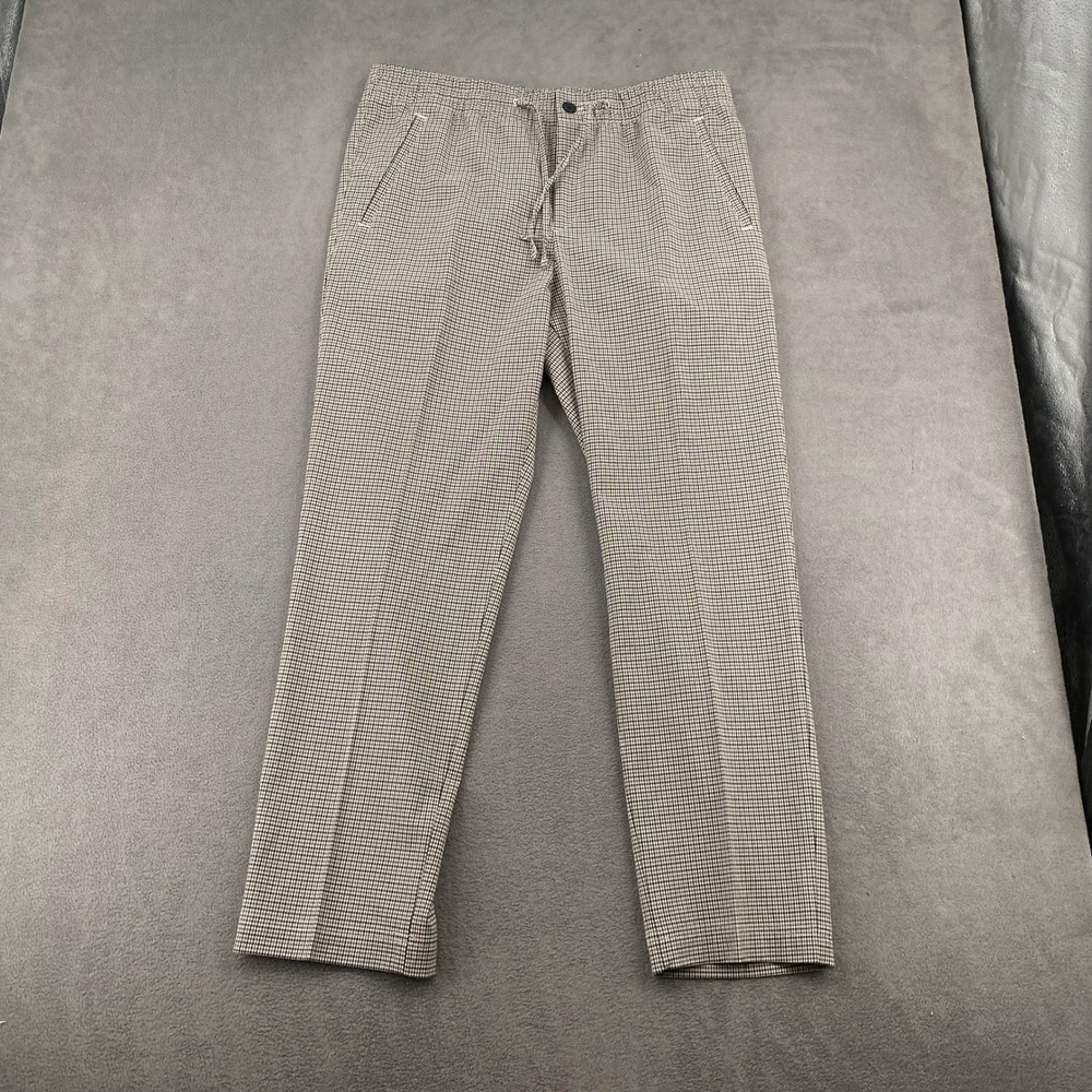 HM Mens Regular Fit Micro Check Drawstring Trousers Brown White Large 0991243 4